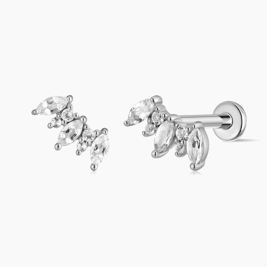 14K Solid White Gold Marquise Cluster Flat Back Stud