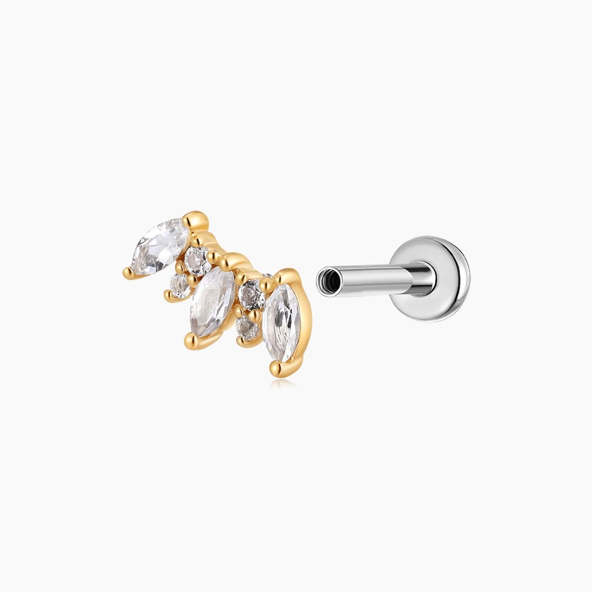 14K Solid Yellow Gold Marquise Cluster Flat Back Stud