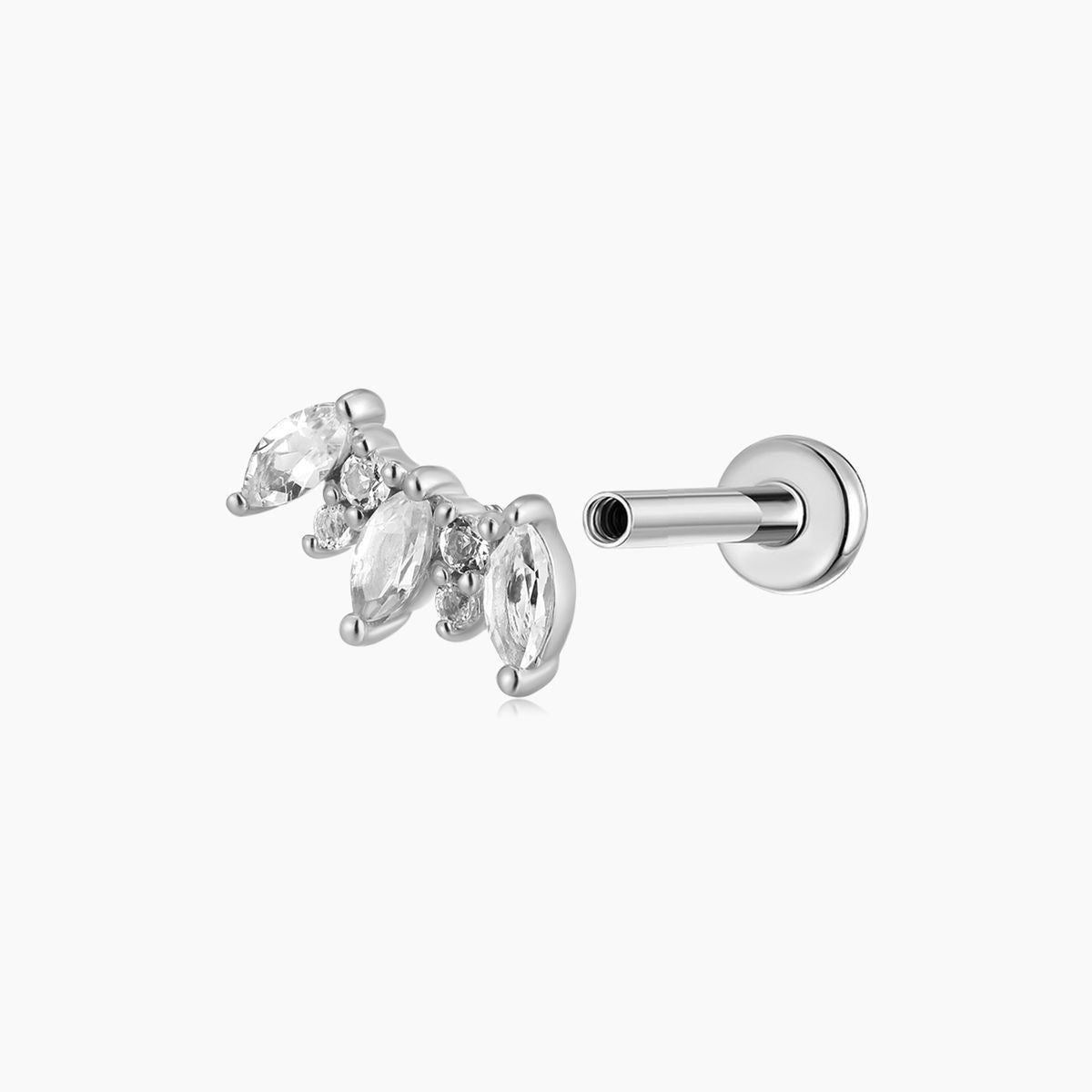 14K Solid White Gold Marquise Cluster Flat Back Stud
