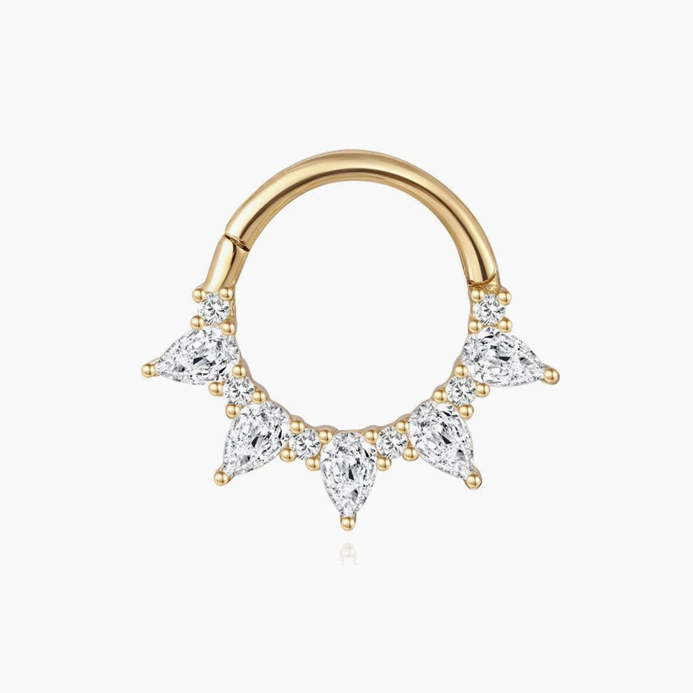 14K Solid Yellow Gold · Marquise Sunburst Clicker Hoop