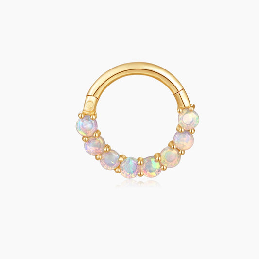 14K Solid Gold Opal Gemstone Huggie Hoop Earring