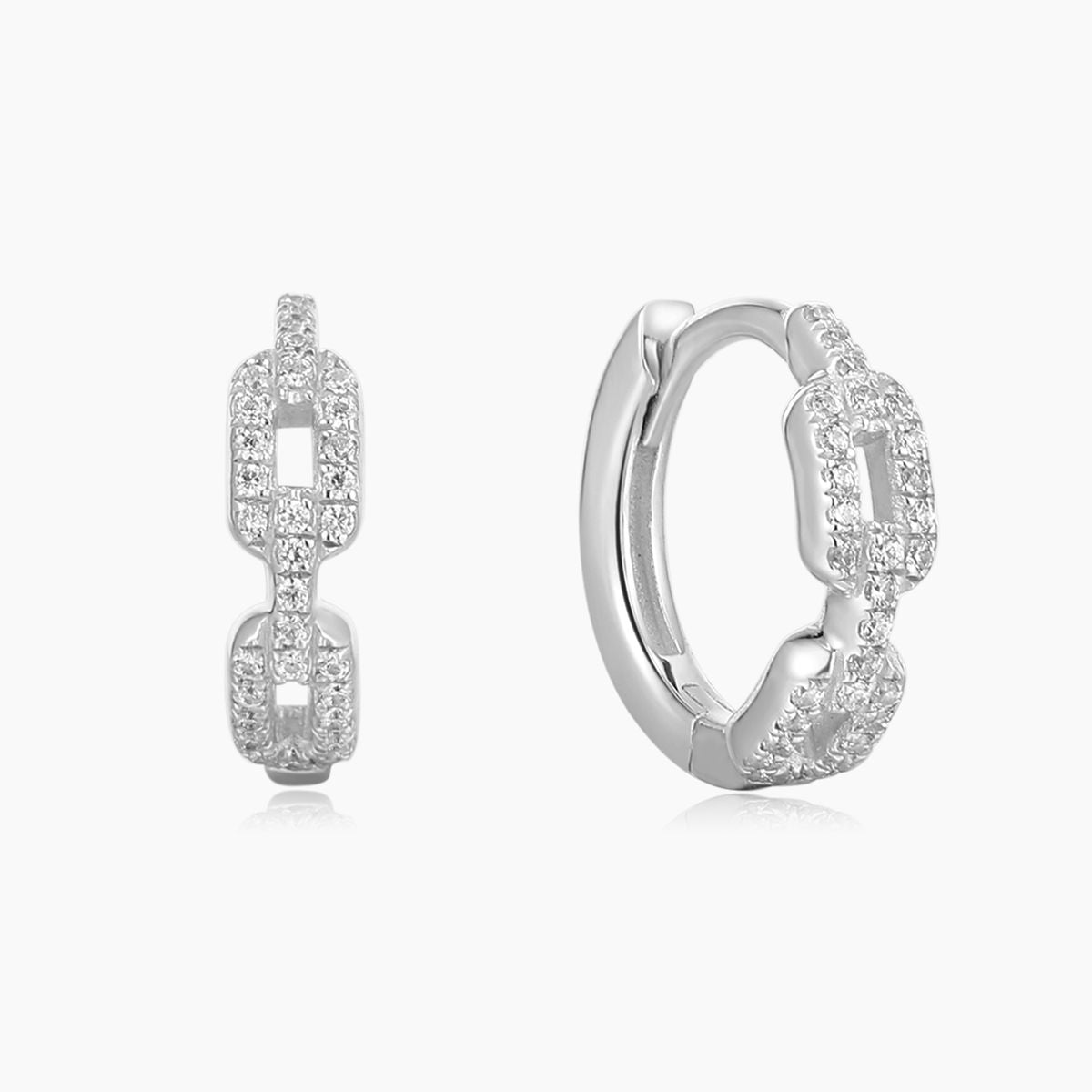 14K massiver Weißgold-Pavé-Kettenglied-Ohrring