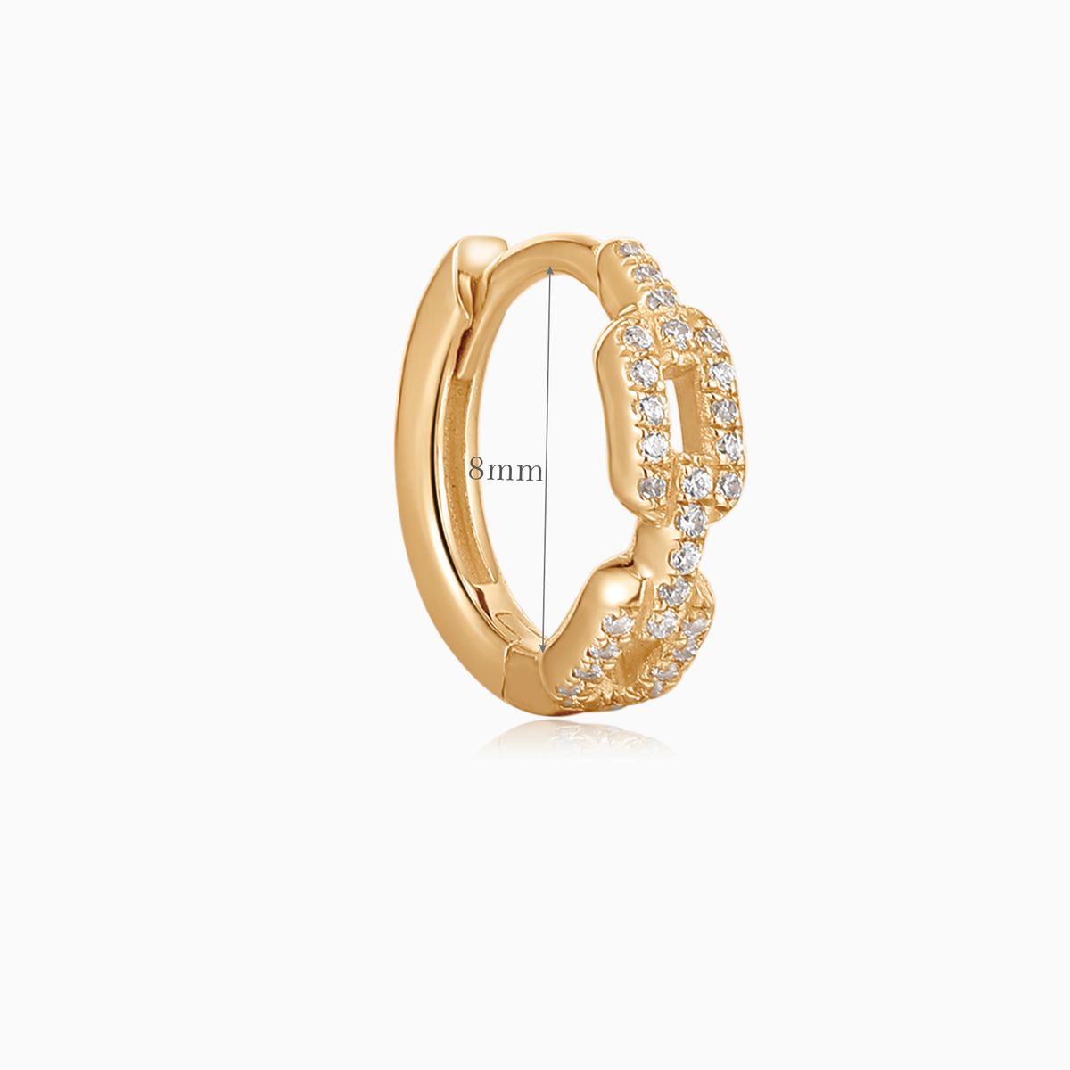 14K Solid Yellow Gold Pavé Chain-Link Huggie Hoop