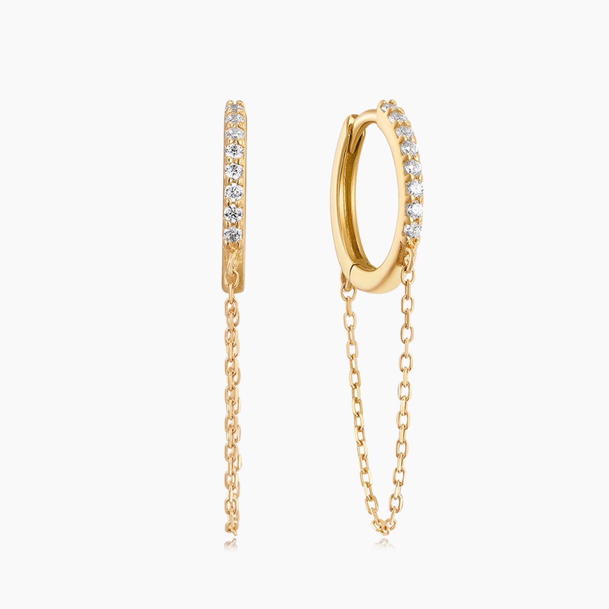 14K Solid Yellow Gold Pavé Chain-Linked Hoop Earring