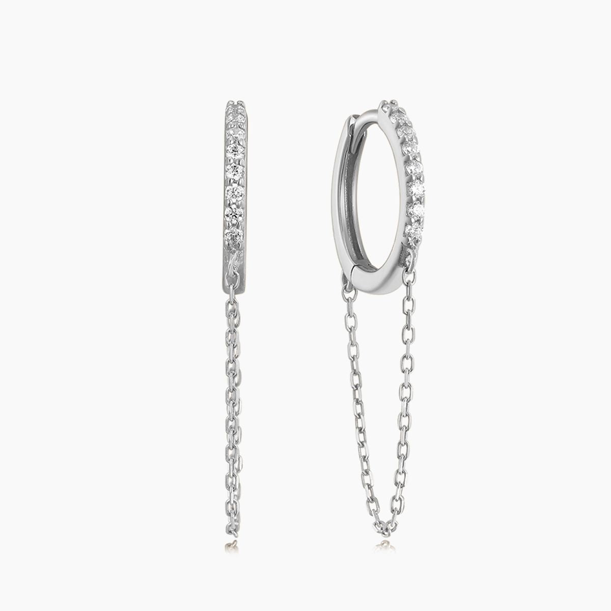 14K Solid White Gold Pavé Chain-Linked Hoop Earring