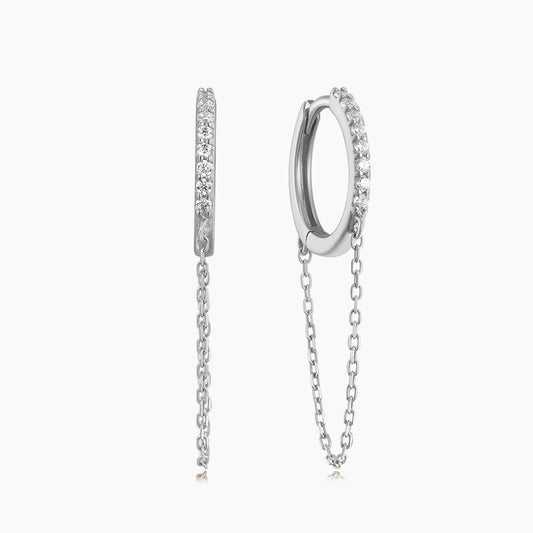 14K Solid White Gold Pavé Chain-Linked Hoop Earring