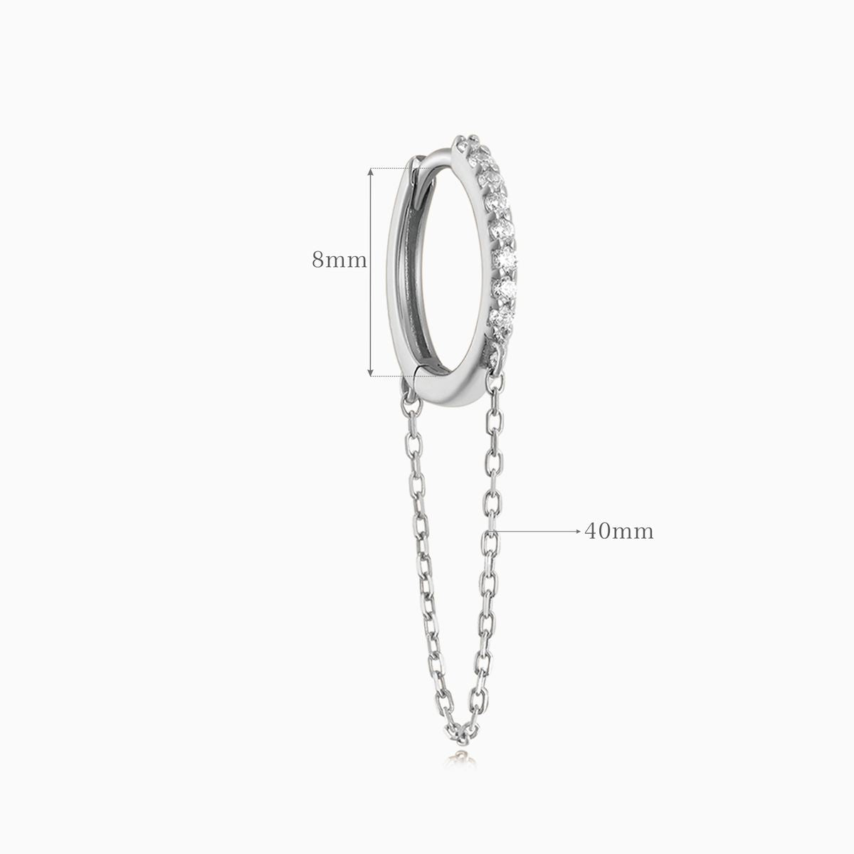 14K Solid White Gold Pavé Chain-Linked Hoop Earring