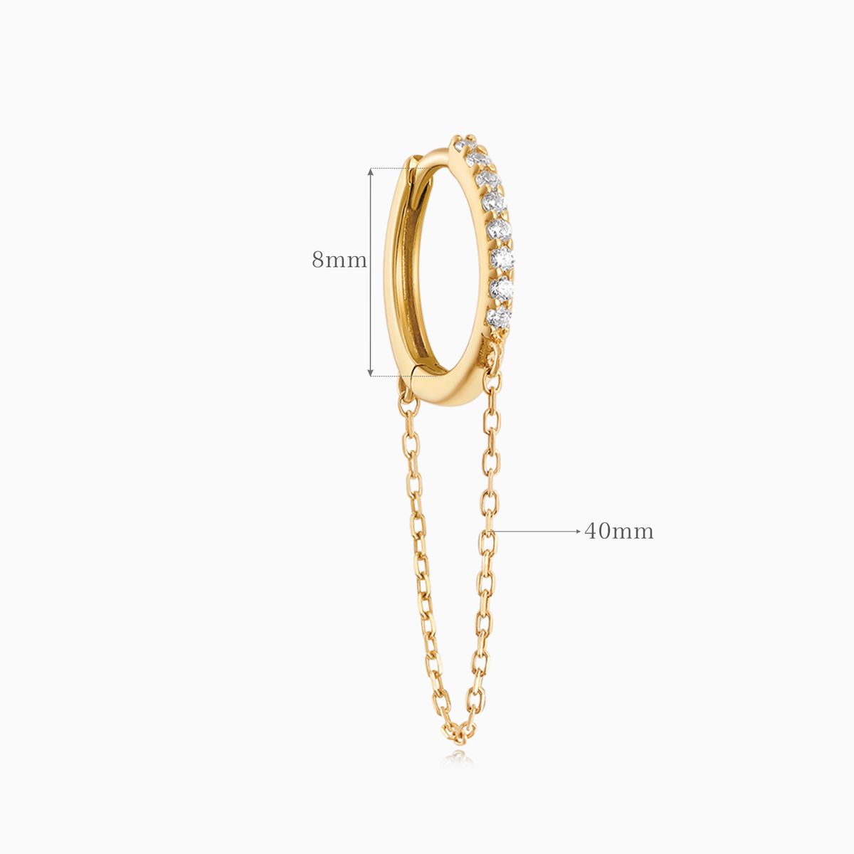 14K Solid Yellow Gold Pavé Chain-Linked Hoop Earring