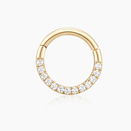 14 Karat massives Gelbgold Pavé-Clicker-Ohrring