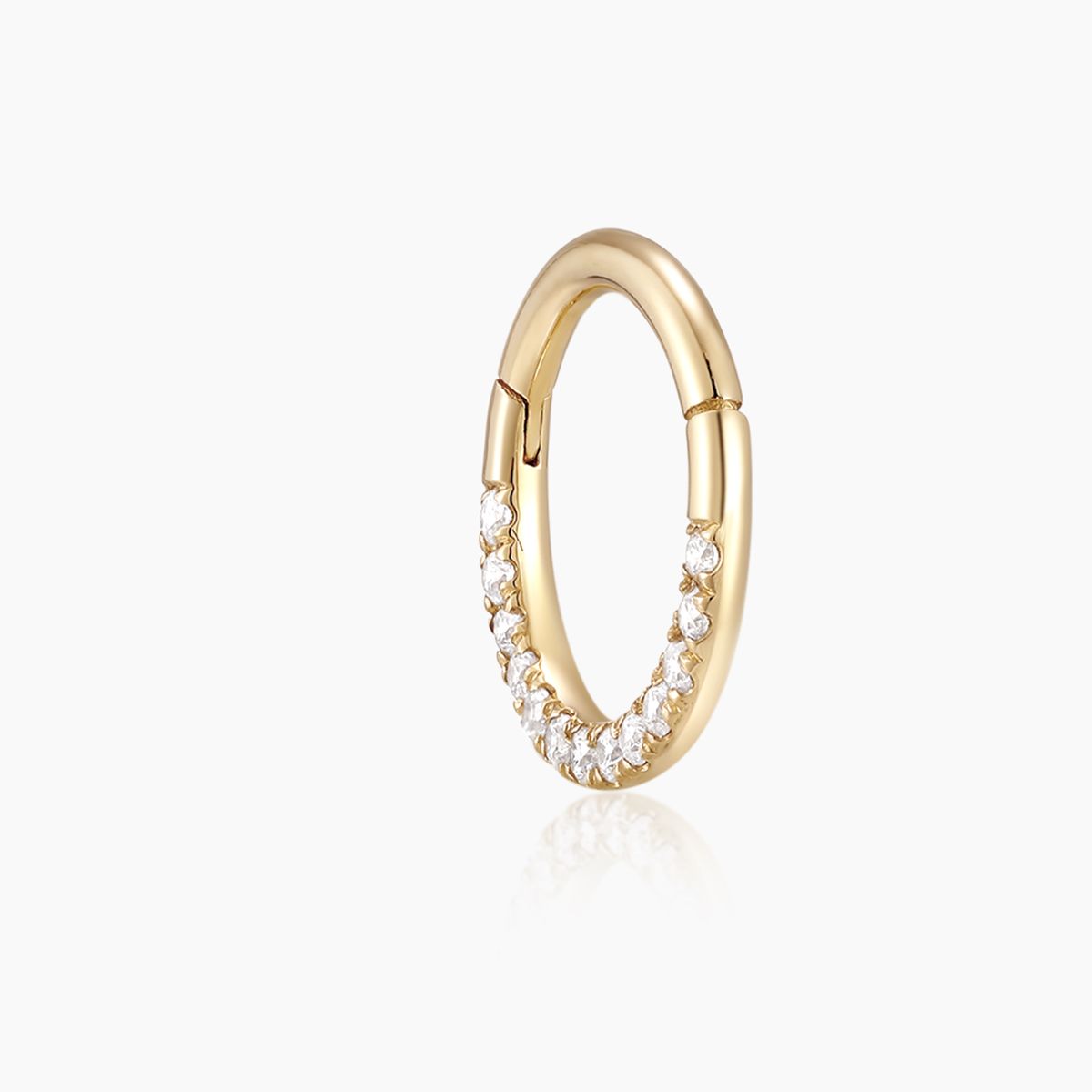 14K Solid Yellow Gold Pavé Clicker Flatback Piercing Hoop