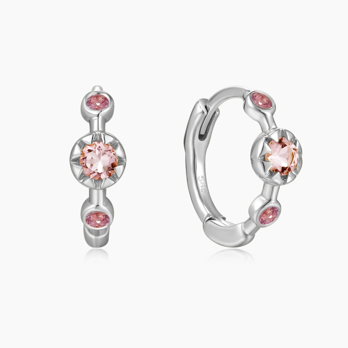 14K Solid White Gold Pink Tourmaline Star Cluster Clicker Hoop