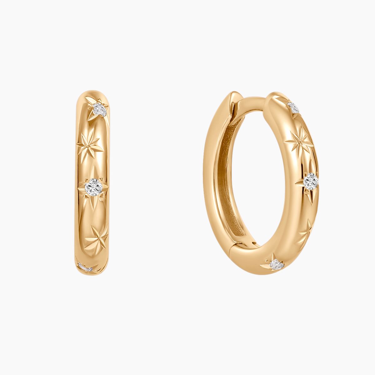 14K Solid Yellow Gold Starburst Clicker Hoop