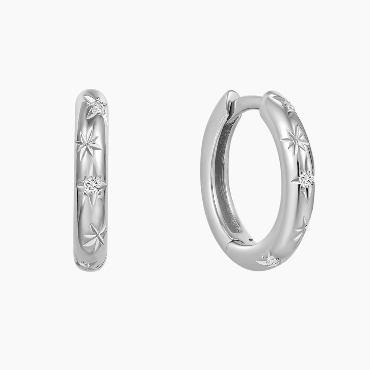14K Solid White Gold Starburst Clicker Hoop
