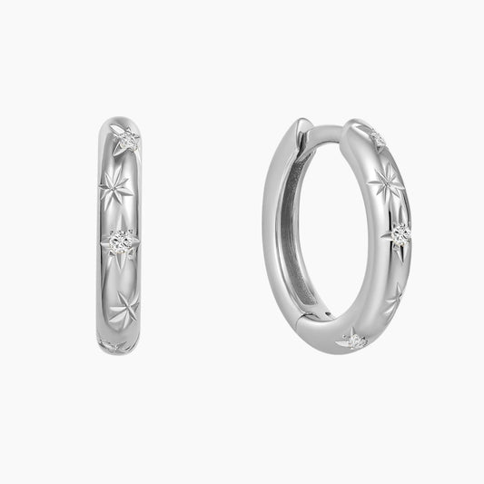 14K Solid White Gold Starburst Clicker Hoop