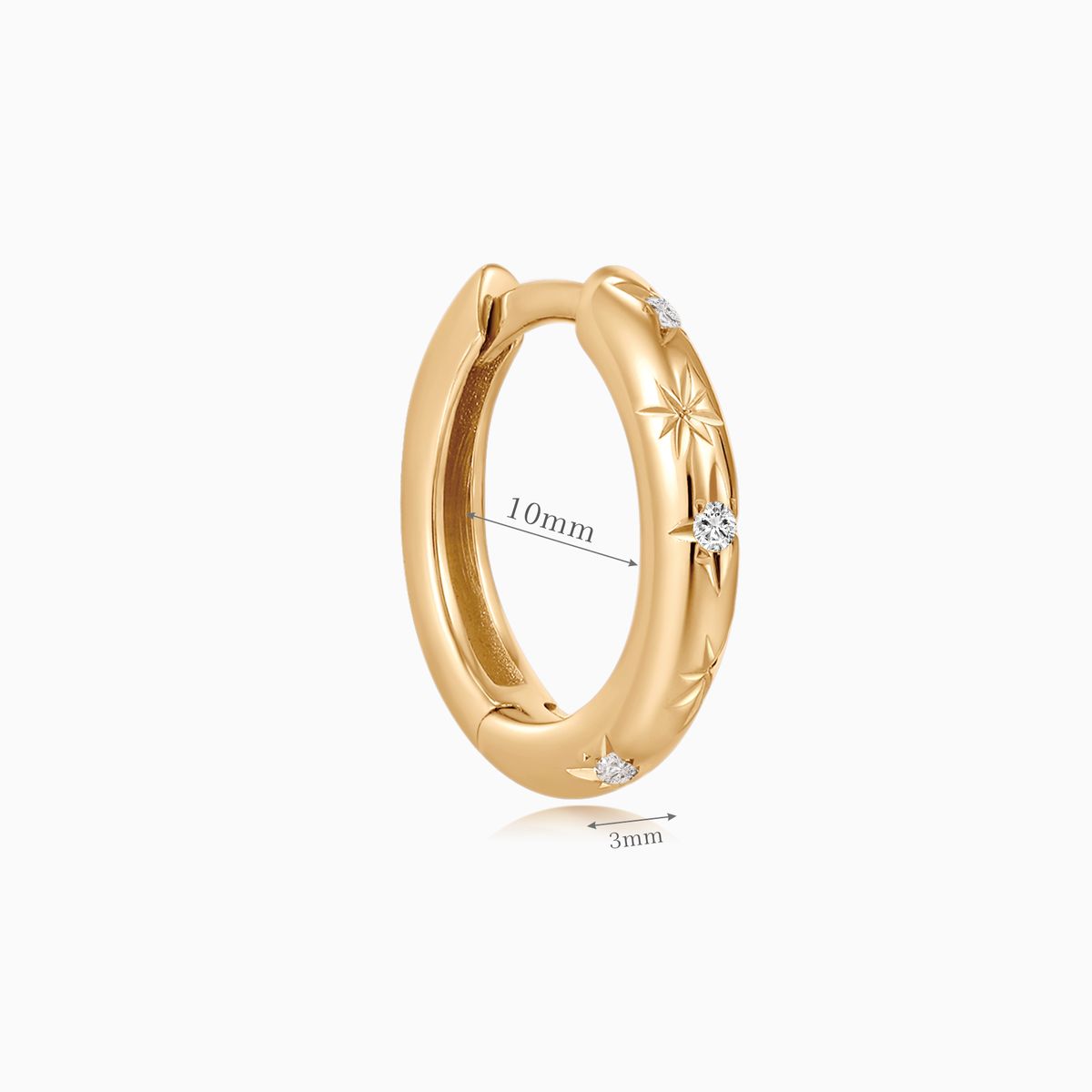 14K Solid Yellow Gold Starburst Clicker Hoop