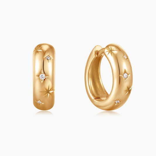 14K Yellow Gold Starry Dome Clicker Hoop