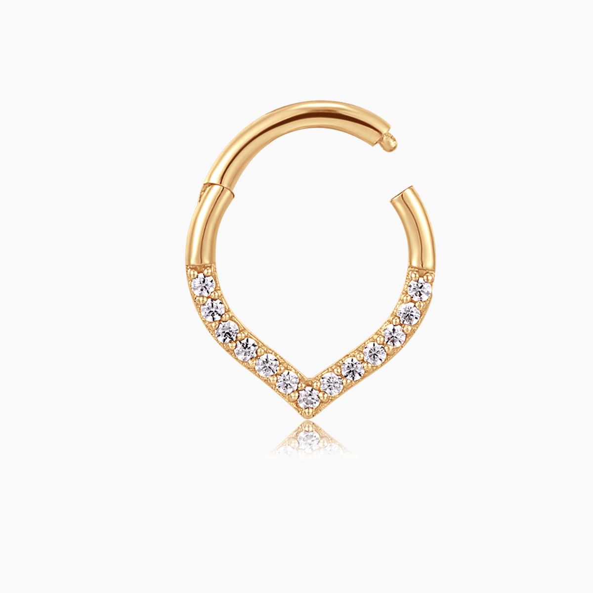 14K Solid Yellow Gold V-Shaped Pavé Clicker Hoop