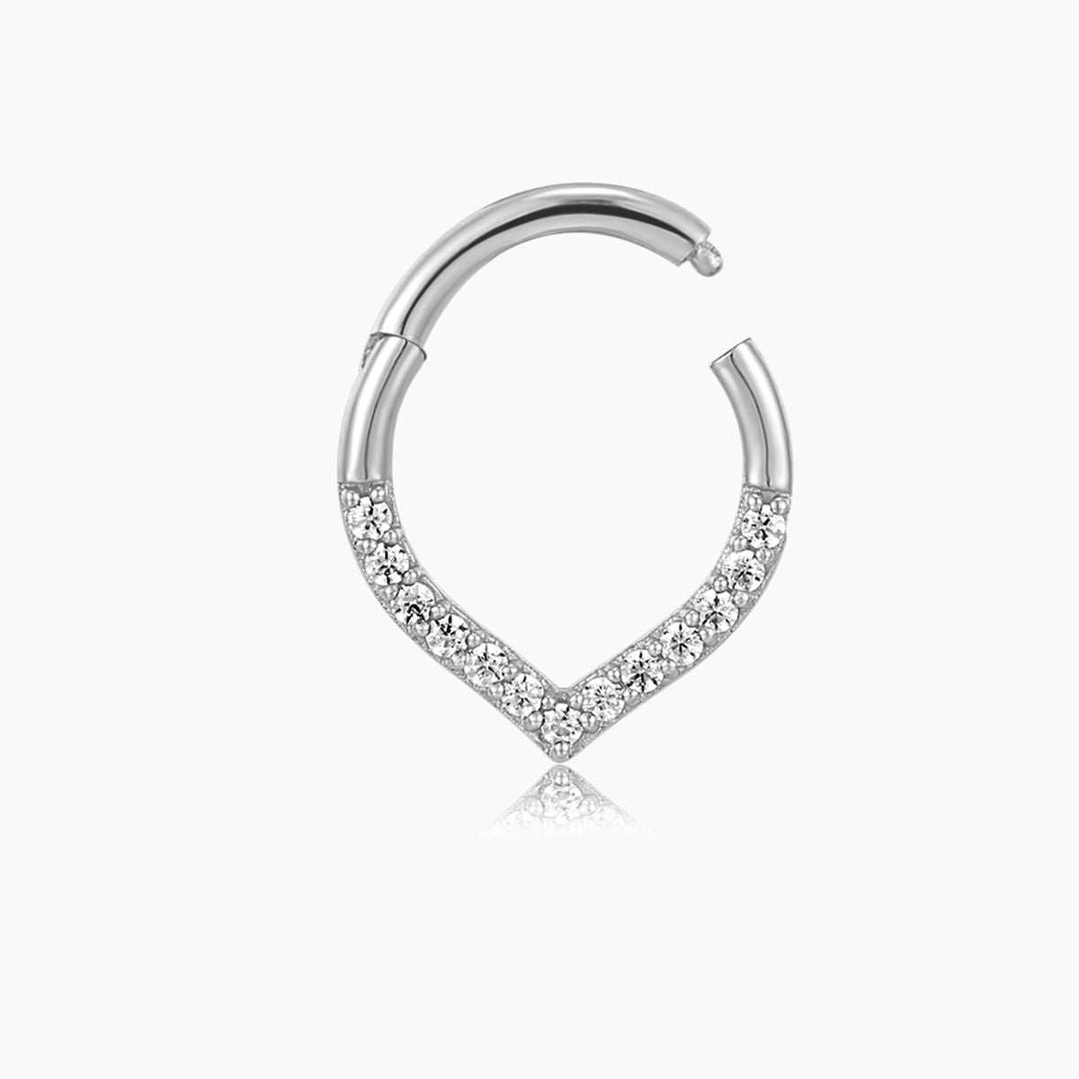 14K Solid White Gold V-Shaped Pavé Clicker Hoop