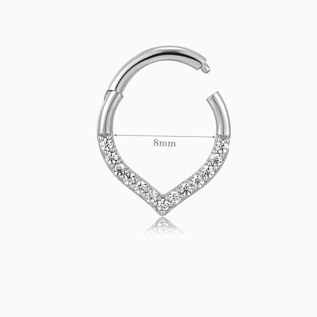 14K Solid White Gold V-Shaped Pavé Clicker Hoop