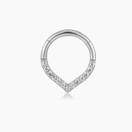 14K Solid White Gold V-Shaped Pavé Clicker Hoop