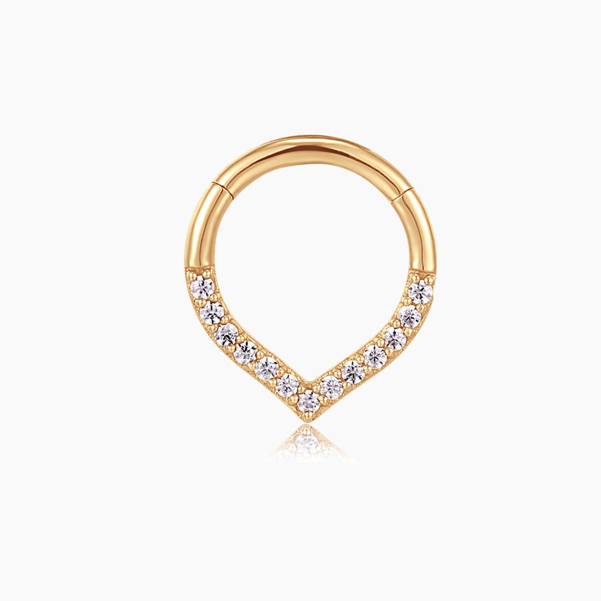 14K Solid Yellow Gold V-Shaped Pavé Clicker Hoop