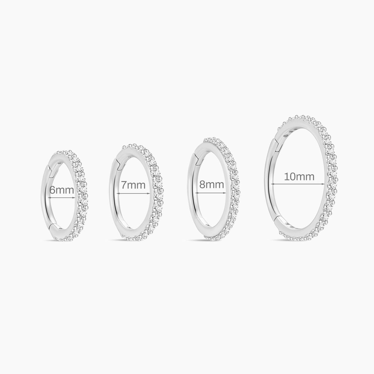 14K Solid White Gold Pavé Clicker Hoop
