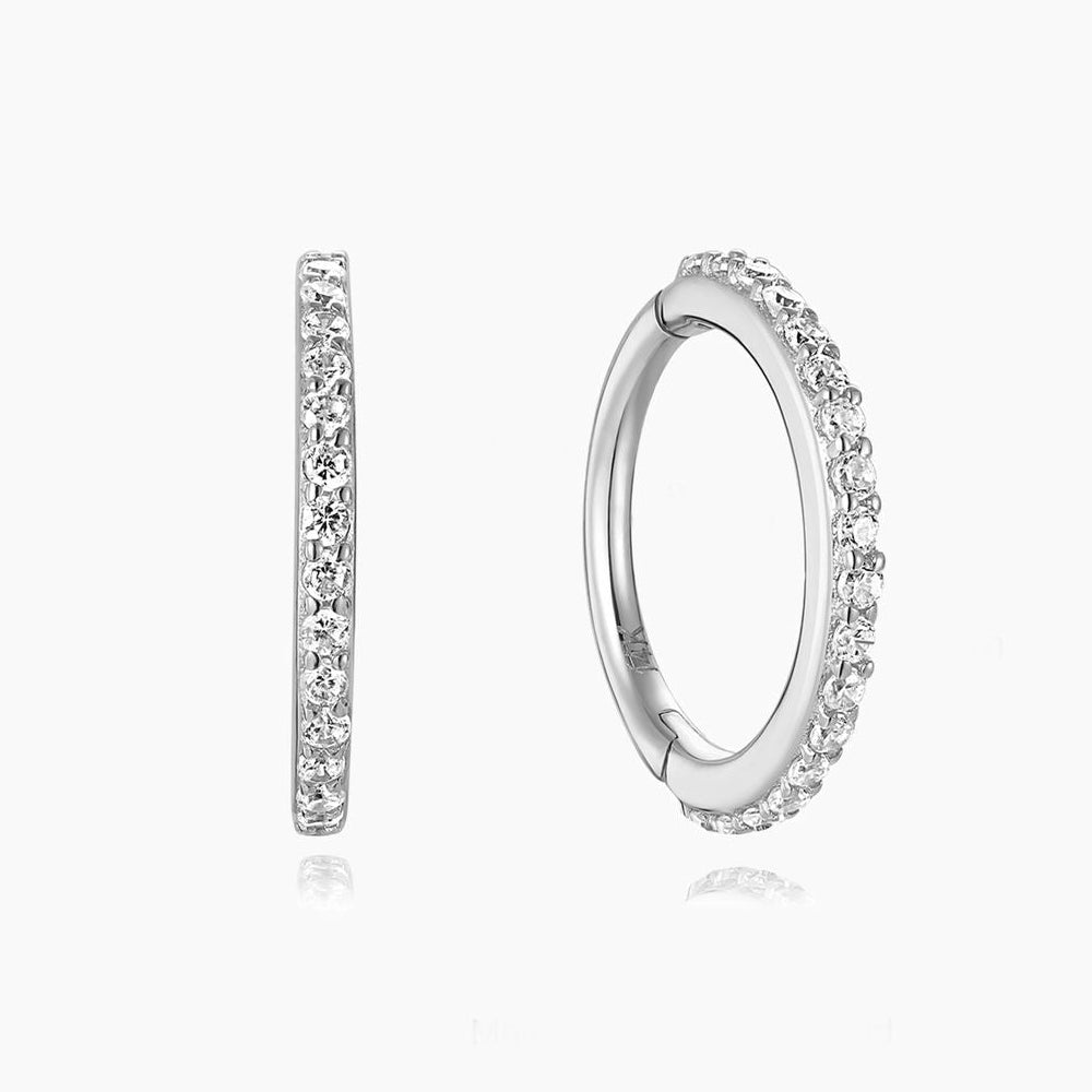 14K Solid White Gold Pavé Clicker Hoop