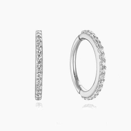 14K Solid White Gold Pavé Clicker Hoop