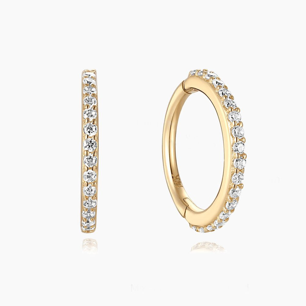 14K Solid Yellow Gold Pavé Clicker Hoop