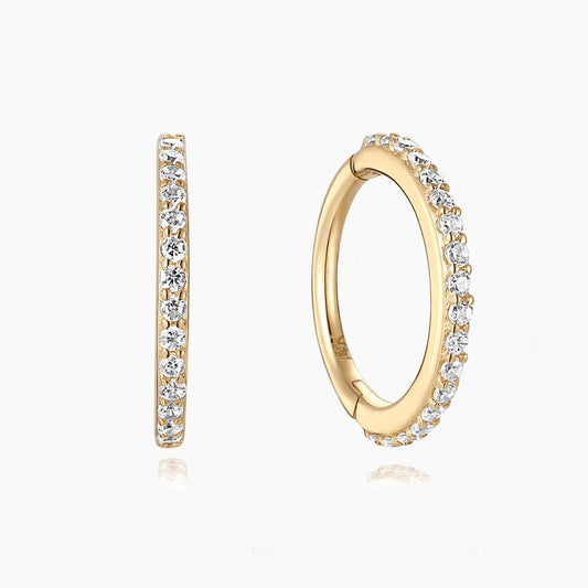 14K Solid Yellow Gold Pavé Clicker Hoop