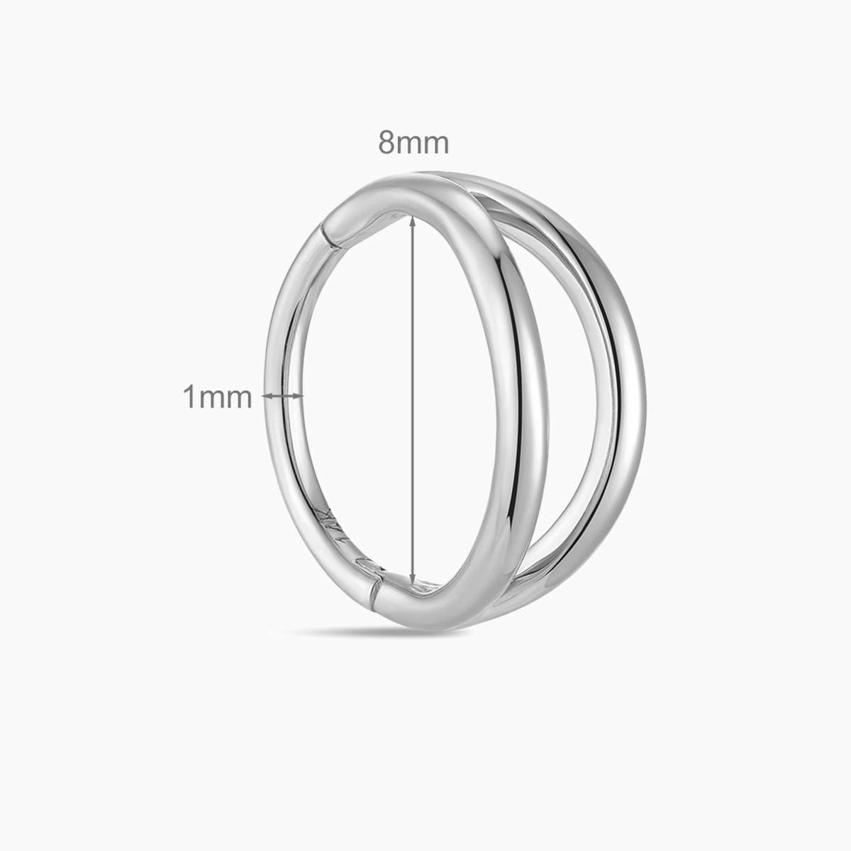 14K Solid White Gold · Double Hoop Clicker