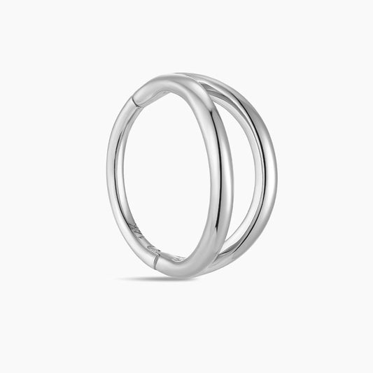 14K Solid White Gold · Double Hoop Clicker