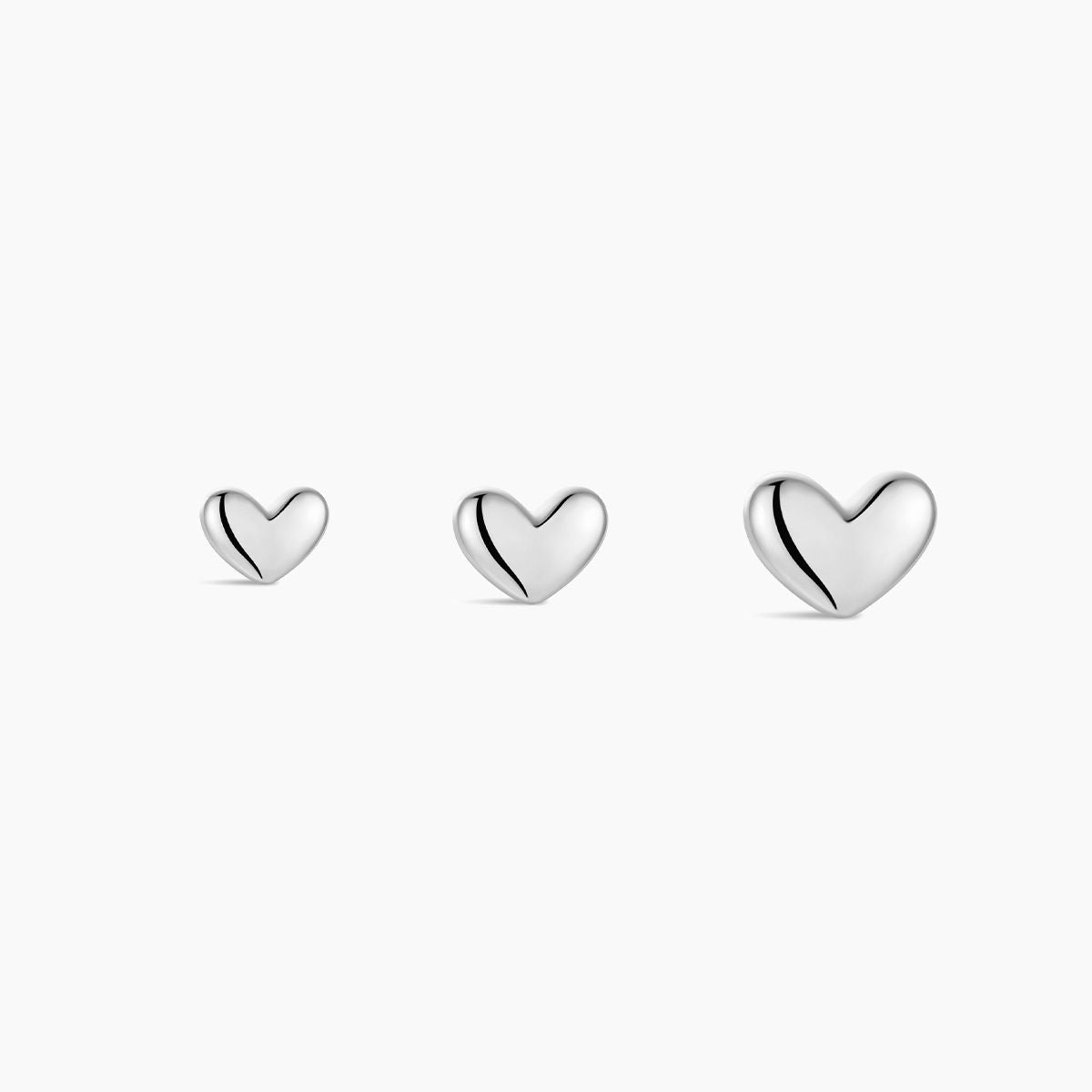 14K Solid White Gold · Mini Heart Flat-Back Stud