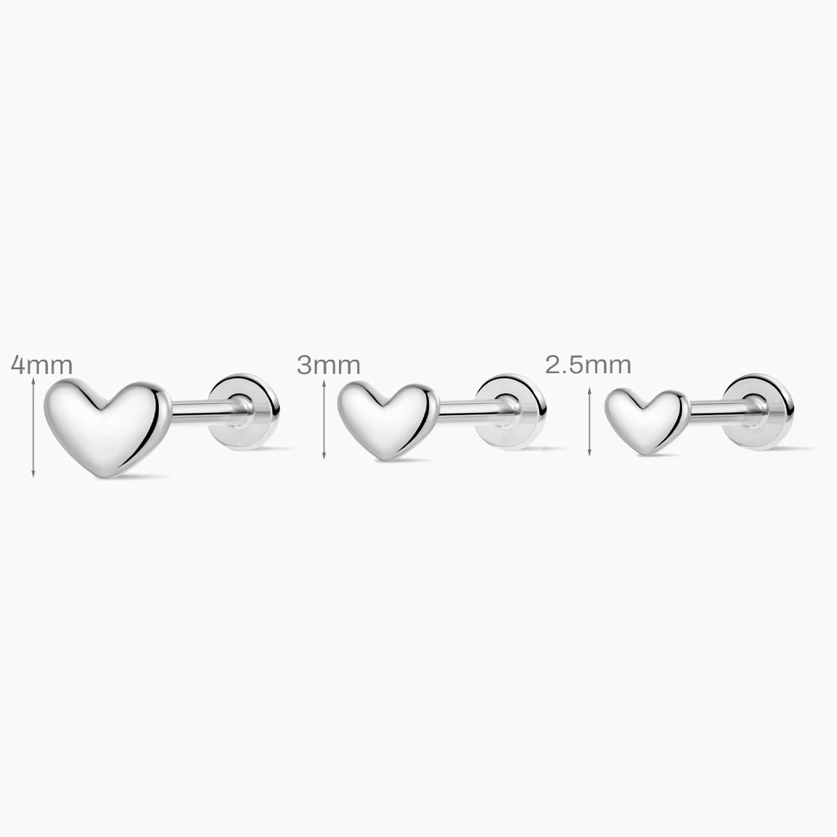 14K Solid White Gold · Mini Heart Flat-Back Stud