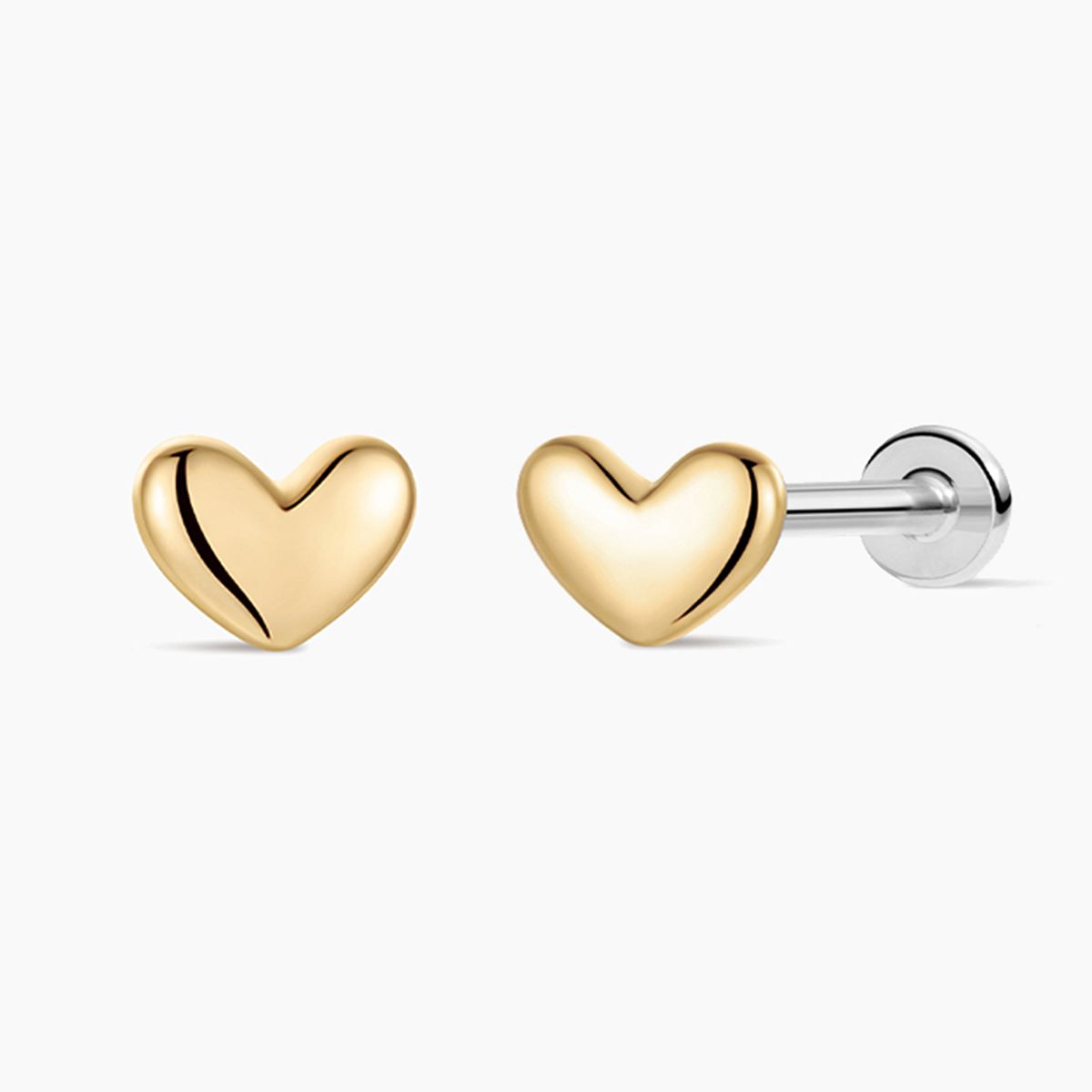 14K Solid Yellow Gold · Mini Heart Flat-Back Stud