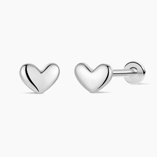 14K Solid White Gold · Mini Heart Flat-Back Stud
