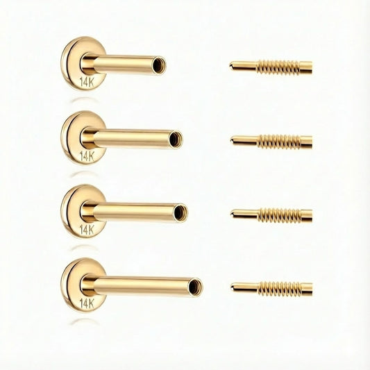 14K Solid Yellow Gold Post Internally Threaded Flat Back