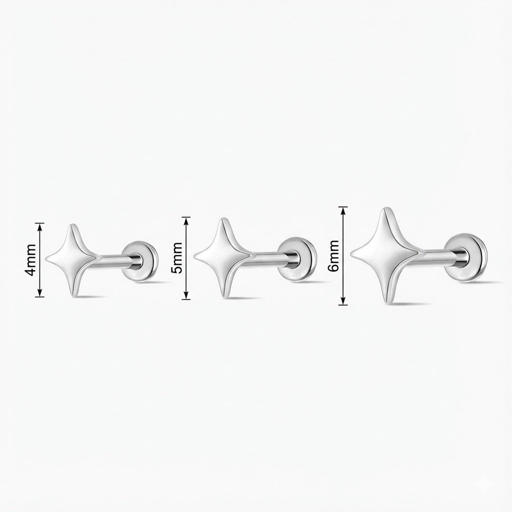 14K Solid White Gold Smooth Star Flat Back Stud & Titanium Post