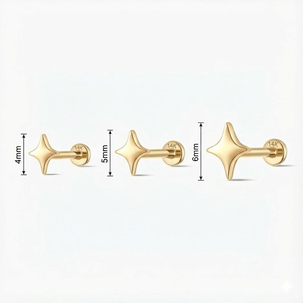 14K Solid Yellow Gold Smooth Star Flat Back Stud & Solid Gold Post