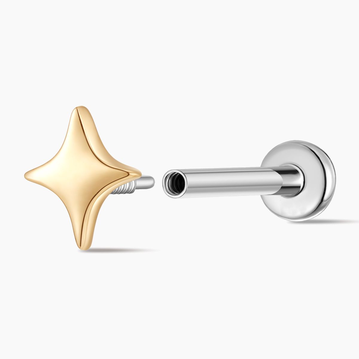 14K Solid Yellow Gold Smooth Star Flat Back Stud