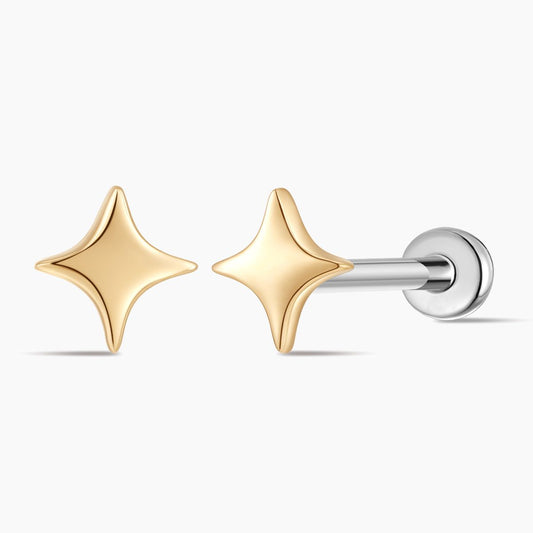 14K Solid Yellow Gold Smooth Star Flat Back Stud