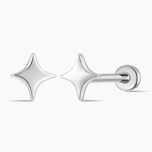 14K Solid White Gold Smooth Star Flat Back Stud