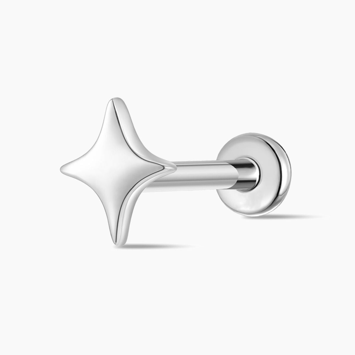 14K Solid White Gold Smooth Star Flat Back Stud