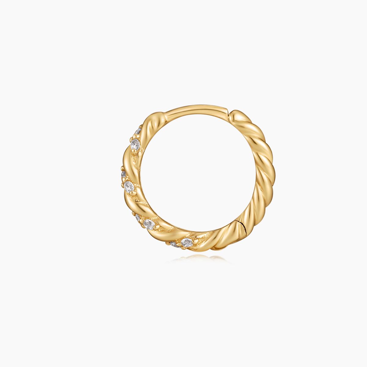 14K Solid Yellow Gold Twisted Pavé Hoop Earring