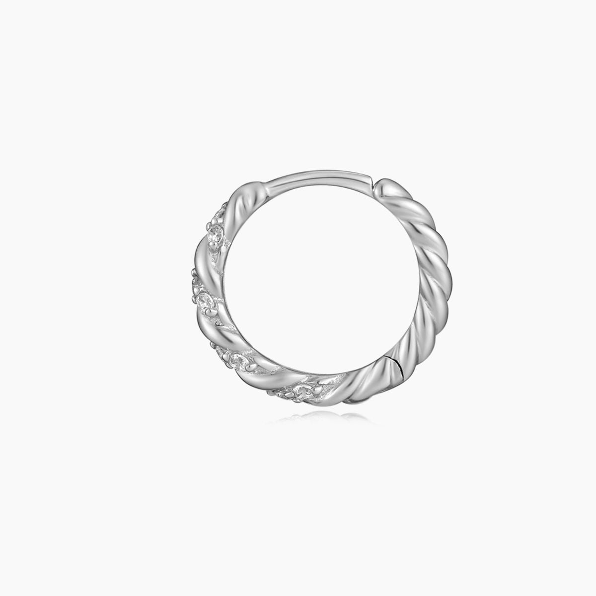 14K Solid White Gold Twisted Pavé Hoop Earring