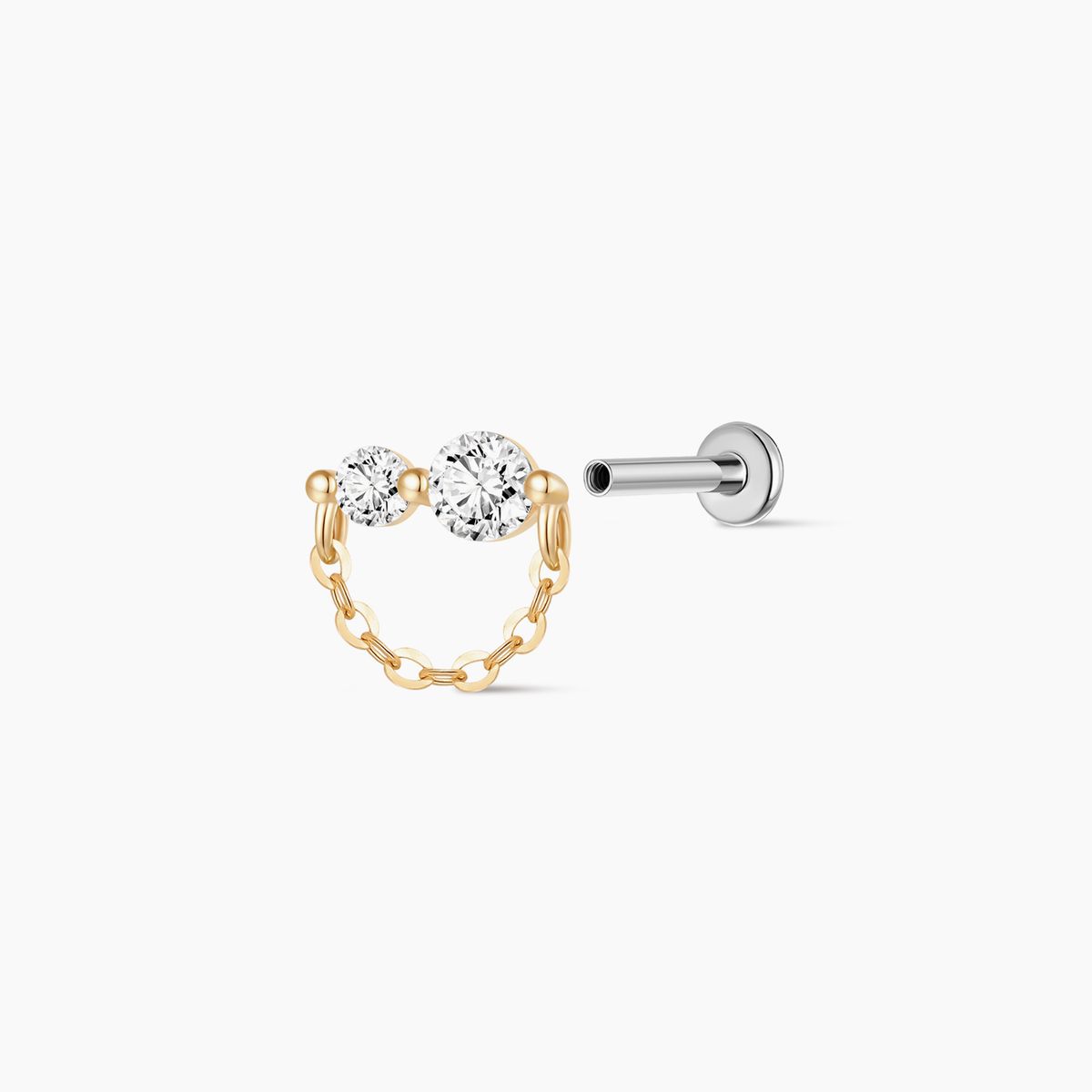 14K Yellow Gold Dual Stone Chain Flat-Back Stud