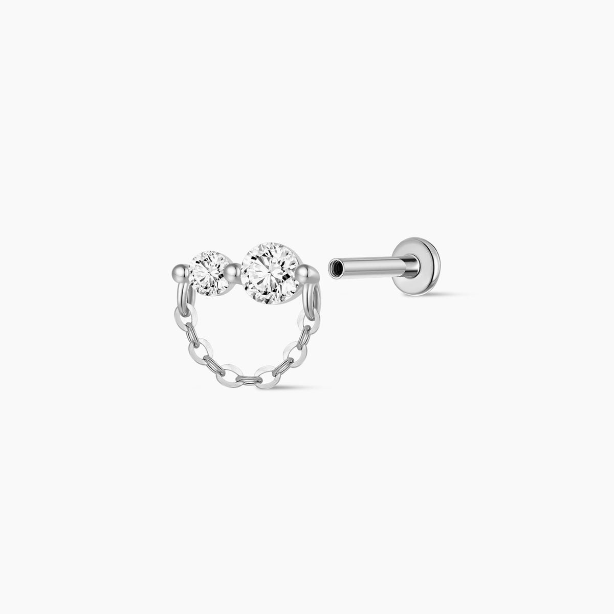 14K White Gold Dual Stone Chain Flat-Back Stud