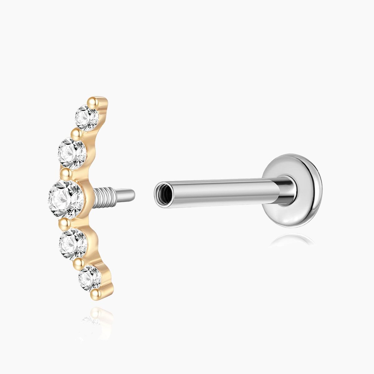 14K Solid Yellow Gold Crescent Arc Stud – Flatback Piercing