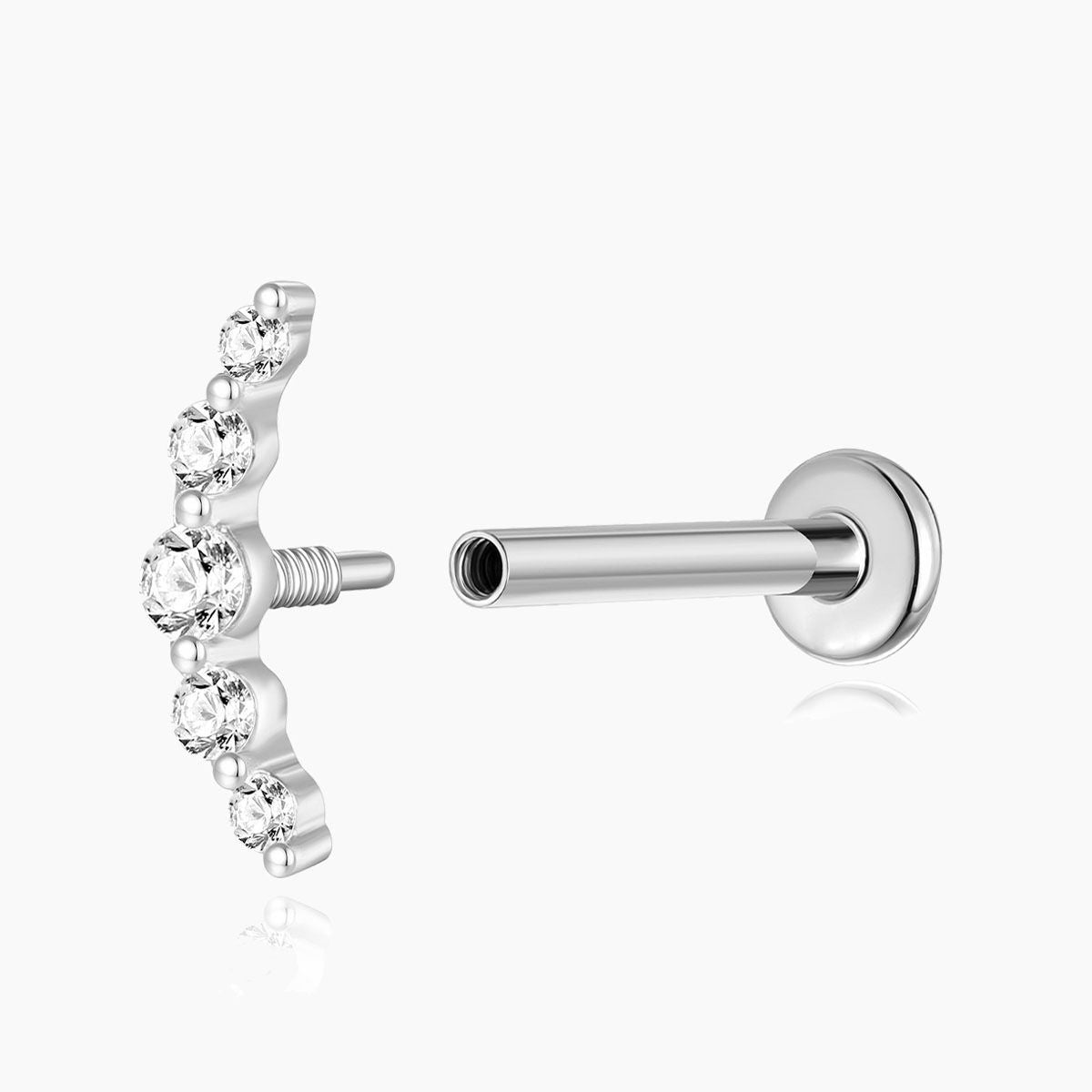 14K Solid White Gold Crescent Arc Stud – Flatback Piercing