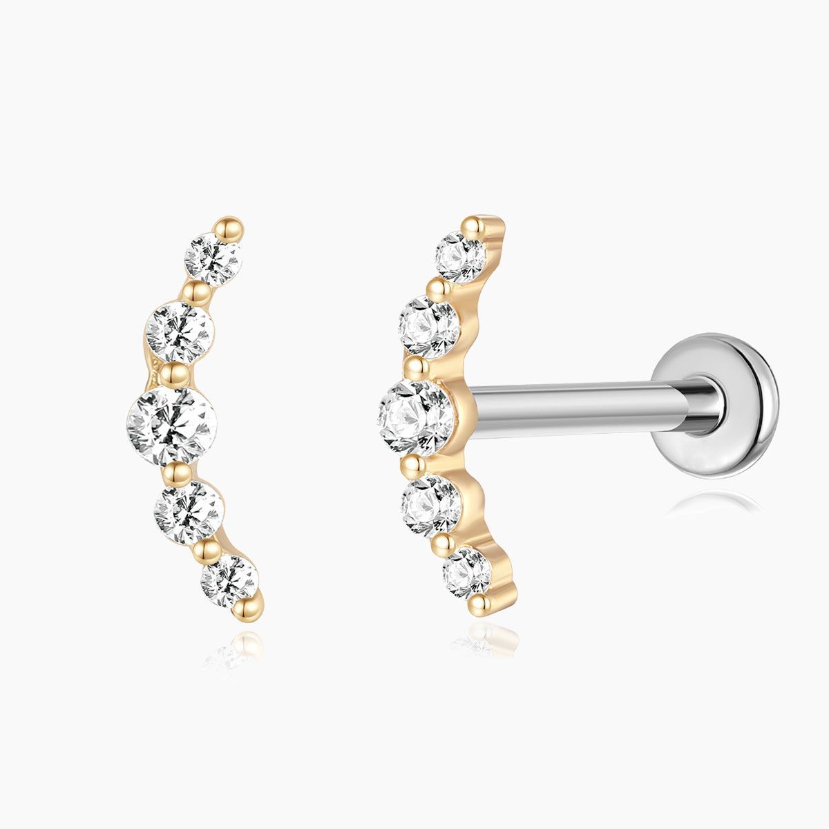 14K Solid Yellow Gold Crescent Arc Stud – Flatback Piercing